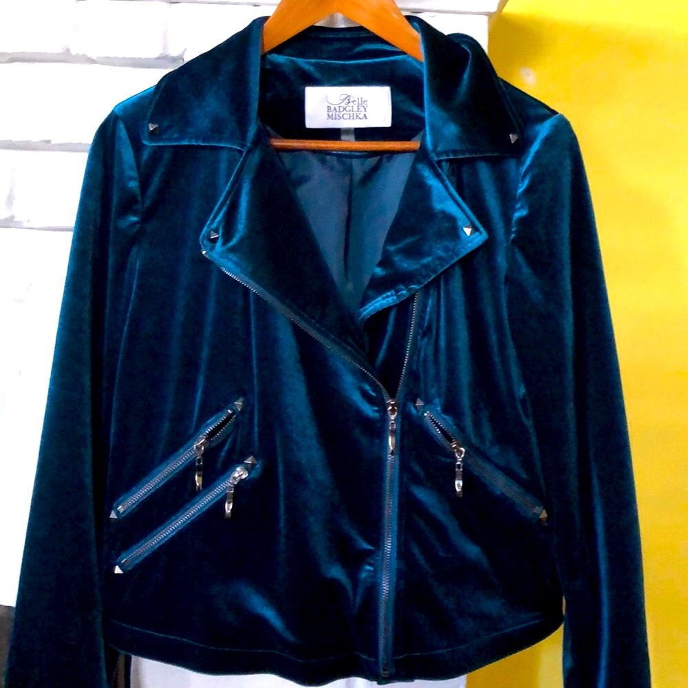 (EUC) Badgley Mischka Bell teal moto jacket small